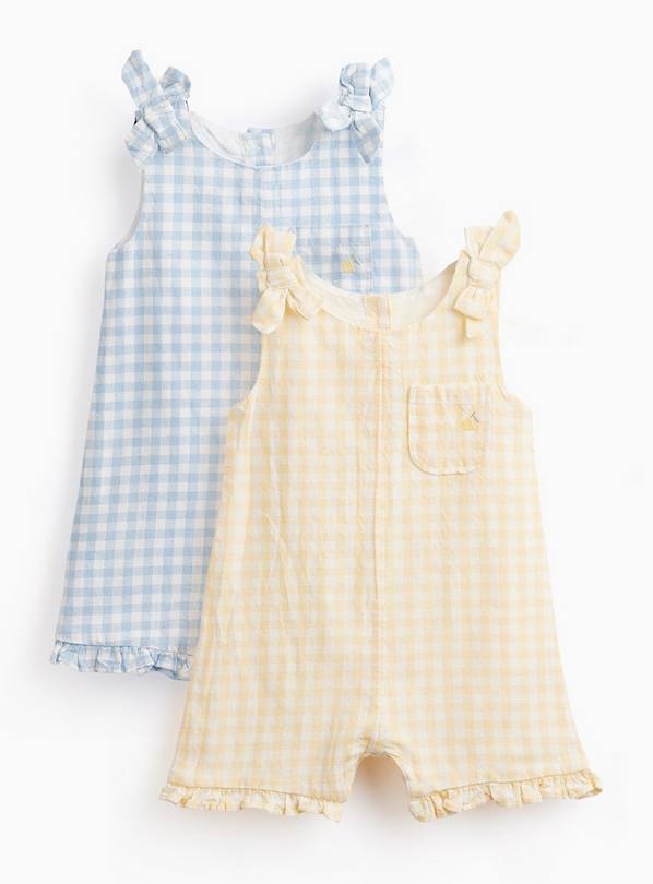 Yellow & Blue Gingham Print Sleeveless Rompers 2 Pack 18-24 months